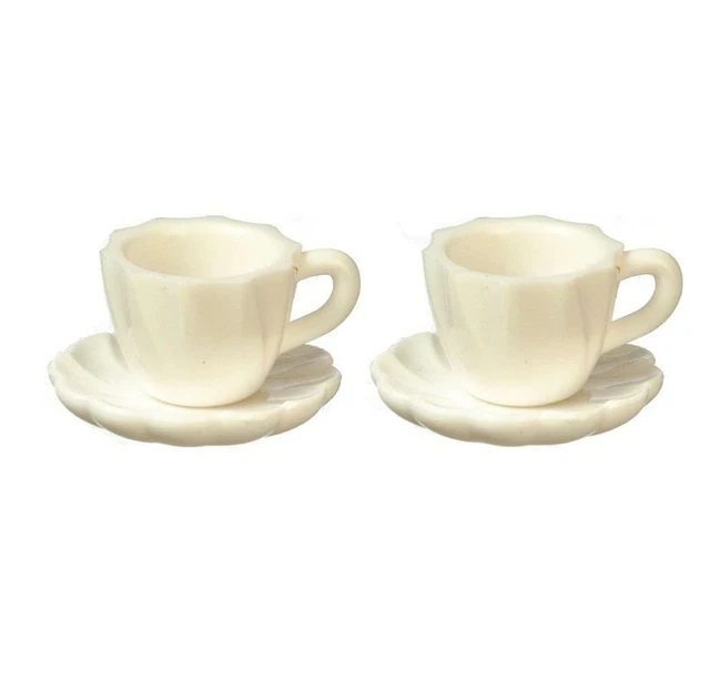 Dolls House White Cup & Saucer Set Miniature Victorian Dining Cafe Accessory