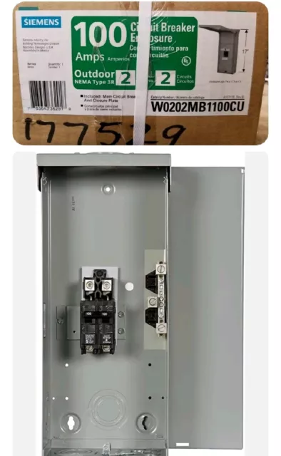 Siemens W0202MB1100CU EQ 100-Amp 2-Spaces 2-Cir Outdoor Main Breaker Load Center