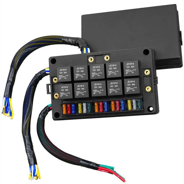 15WAY RELAY FUSE Box PreWired w/ 10Pcs 5Pin 40A Relays For 12V Car