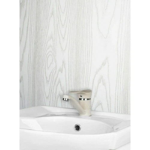 Paneles de pared húmedos de PVC de madera blanca plata 2 tiras 250 mm x 2700 mm x 5 mm