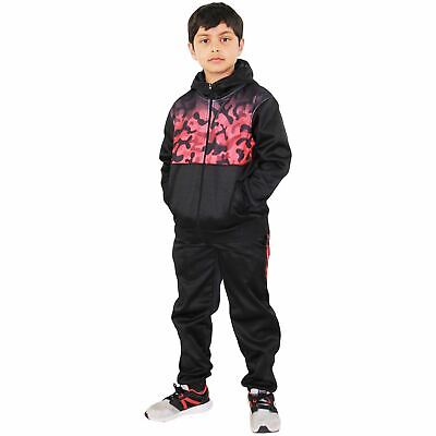 Kids Boys Girls Tracksuit Red Camouflage Panelled Hooded Top & Bottom Jog Suits