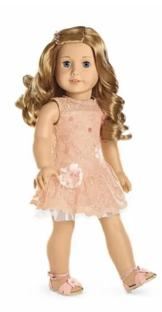 American Girl Doll 2015 Shimmer & Lace Peach Party Dress Dress/Sandals/Hair Clip