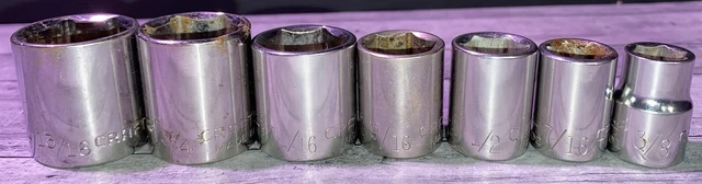 Craftsman 3/8” Drive 6 Point Shallow Socket Lot(7)13/16” 7/16” 43008 43001 SAE