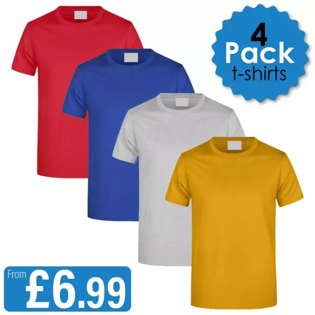 Mens 4 Pack T-Shirts Plain 100% Cotton Regular T-Shirt Lot Crew Neck Size XS-5XL