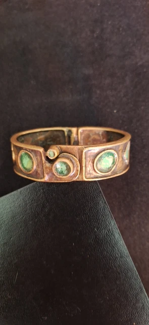 Bracelet Vintage En Bronze émaillé Signé St Luc - Extensible, Style Moderniste, Unisexe, Occasion Très Bon état