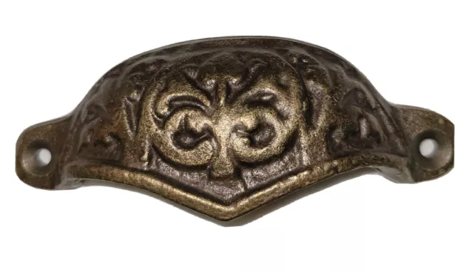 SET/5 Rustic Antique Style Cast Iron Curved Embossed Pattern Drawer Pull Handle