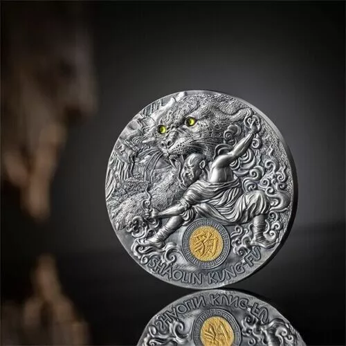 Shaolin Kung Fu Leopard Martial Arts Styles 2 oz Antique finish Silver Coin 5$