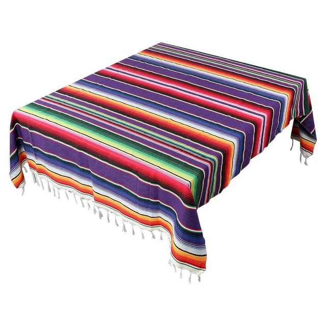 59 x 84 Inch Mexican Serape Tablecloth Fringe Cotton Mexican Blanke