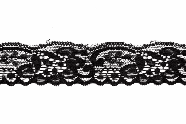 50 metres × 25mm Wide Black Stretch Lace Edge Trim Scalloped Edges