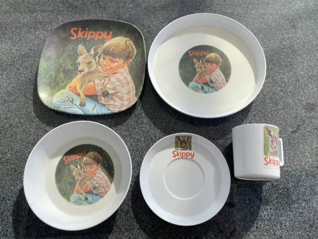 Rare - SKIPPY The Bush Kangaroo Bessemer Melamine Set Bowl Plate Cup 1960/70s