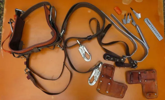 Buckingham pole tree climber leather belt leg irons pads gaffs kit LN