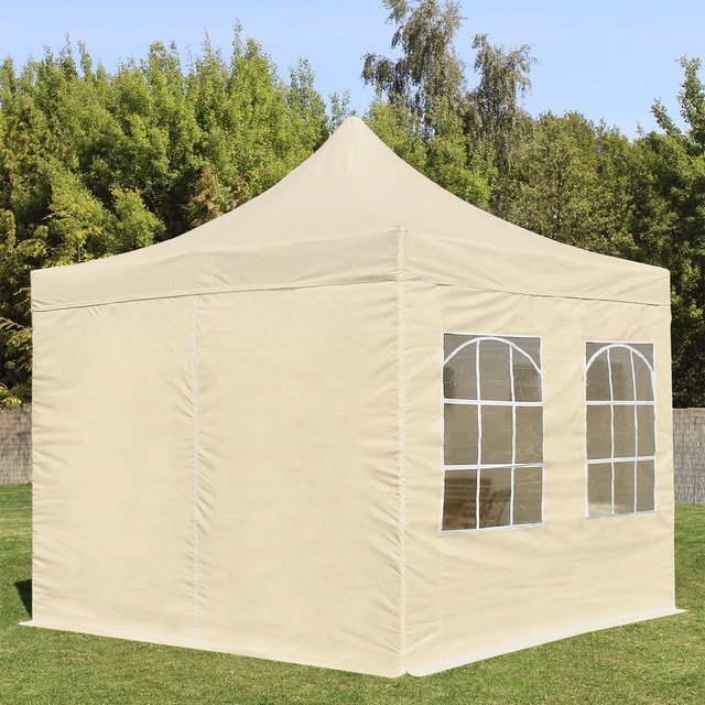 Faltzelt Faltpavillon 3x3m Pavillon 4 Fenster Gartenzelt Partyzelt 200g/m² beige