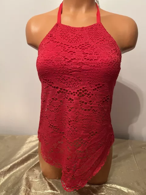 NWT Mossimo Tankini Halter Top Neck Tie Lace Red Overlay Size Small