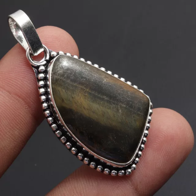 F4169 Tiger Eye Sterling Silver Plated Pendant 2.1" Gemstone Jewelry