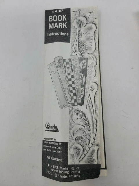 MARCADOR De Colección Tandy Instrucciones #4107 Cuero Artesanía Cómo Patrón