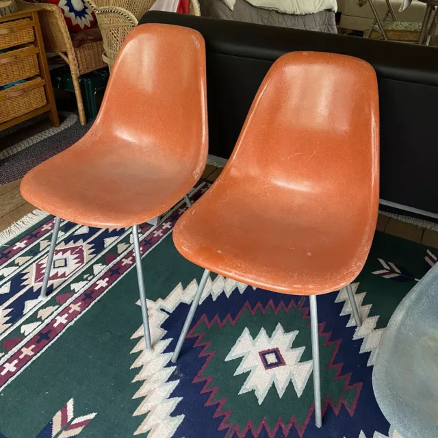 Herman Miller Eames Fiberglass Side Chair Set of 2 Mid Century 70s Orange