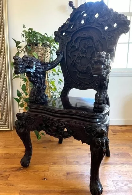 Antique Chinese Mahagony Carved Chair with Dragons
