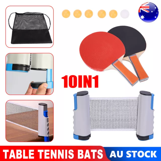 Table Tennis Bats Racket Net +2 Ping Pong Bat Set +6 Balls +Bag Play Sport Game