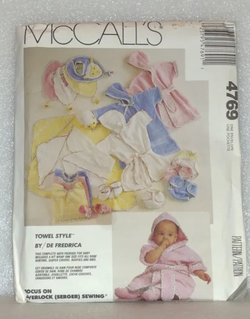 McCall's Crafts Pattern #4769-Infants Bath Robe/Bunting-Wrap-Diaper Cover-Bibs+
