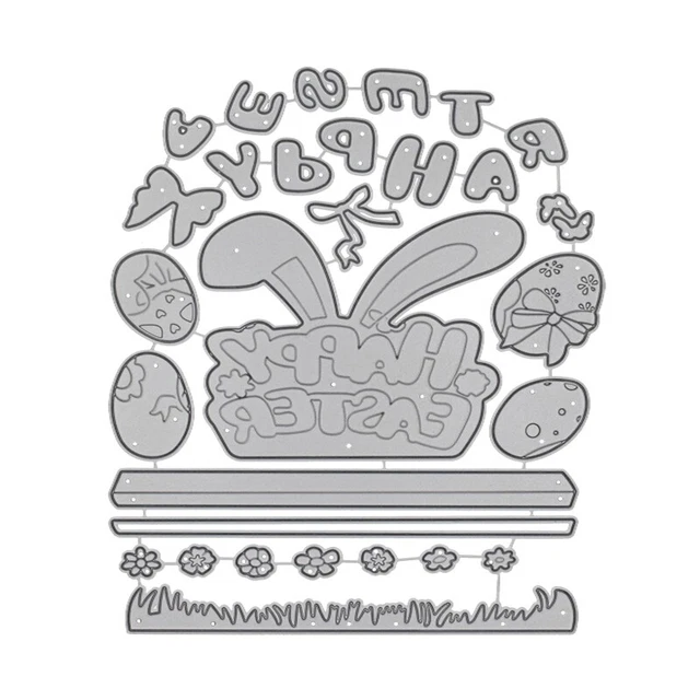 Happy Easter Words Ear Cutting Dies Stencil DIY Scrapbooking Card Template