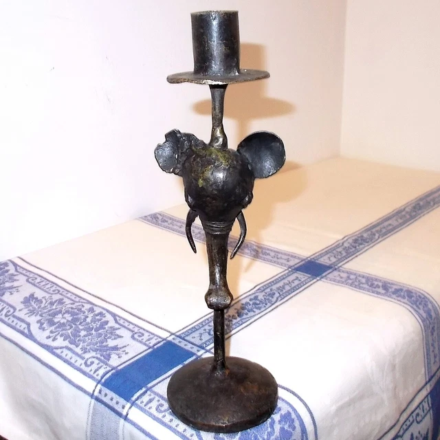 Bougeoir éléphant Double Tête Ancien – Fait Main – Déco Salon Unique