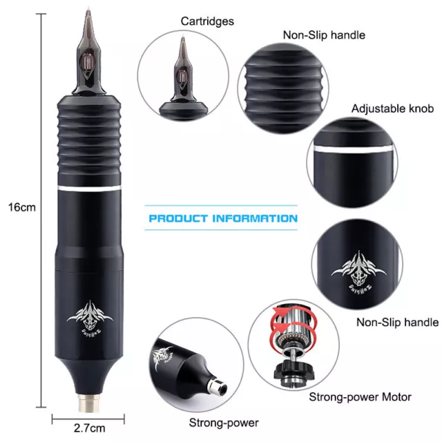 Tattoo Machine Kit Wireless Rotary Motor Pen Gun Color Inks Power Supply Needle 2