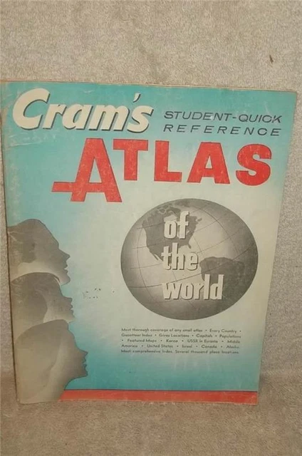 1954 CRAM'S STUDENT QUICK REFERENCE ATLAS of the WORLD MAPS FLAGS POPULATIONS +
