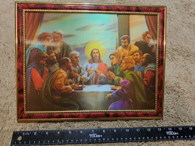 Vintage Framed Picture The Last Supper Jesus  Lenticular 3-D  Multi-dimensional