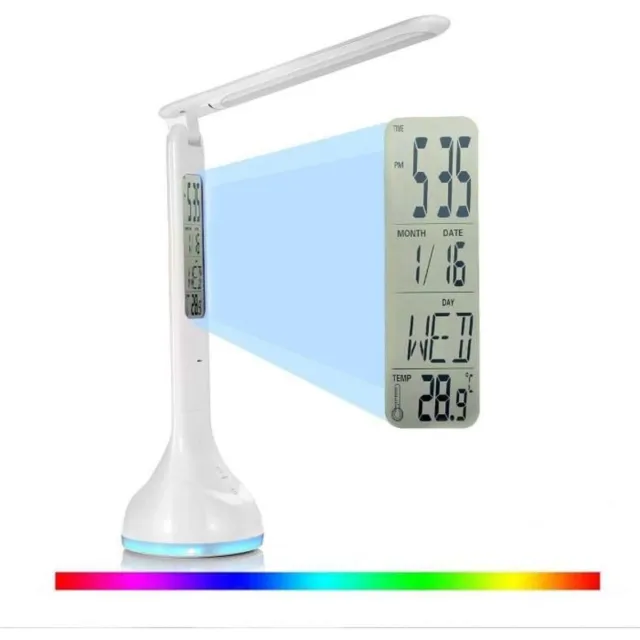 Lampe de Bureau LED Tactile Rechargeable Pliable calendrier Réveil Température