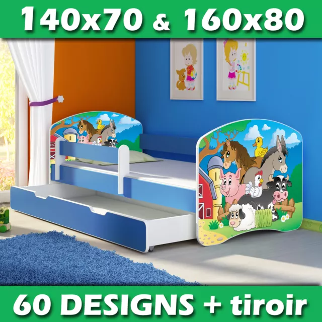 Lit enfant Bébé 140x70 160x80 TIROIR MATELAS + LIVRAISON GRATUITE BLEU