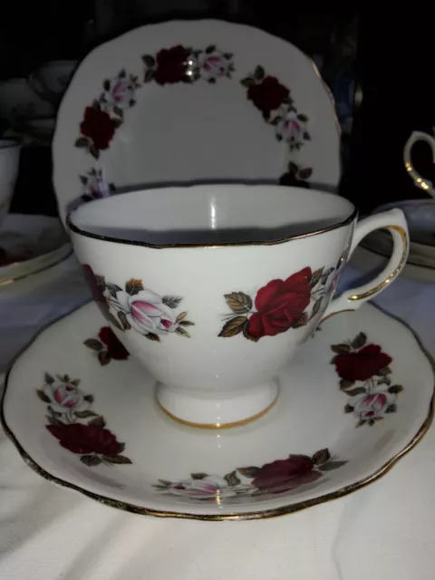 Red Roses Vintage Tea Trio By Royal Vale England