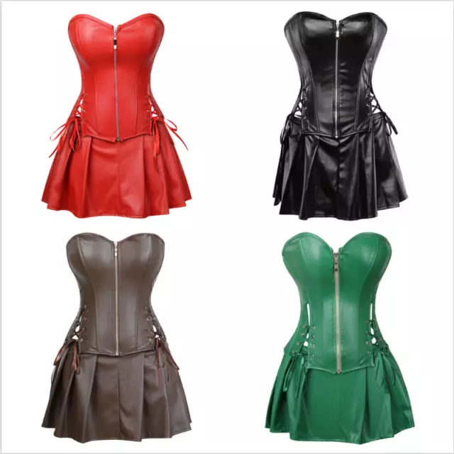 Donna Similpelle Vestito Costume Corpetto Reggiseno Bralette Top a Pieghe Set