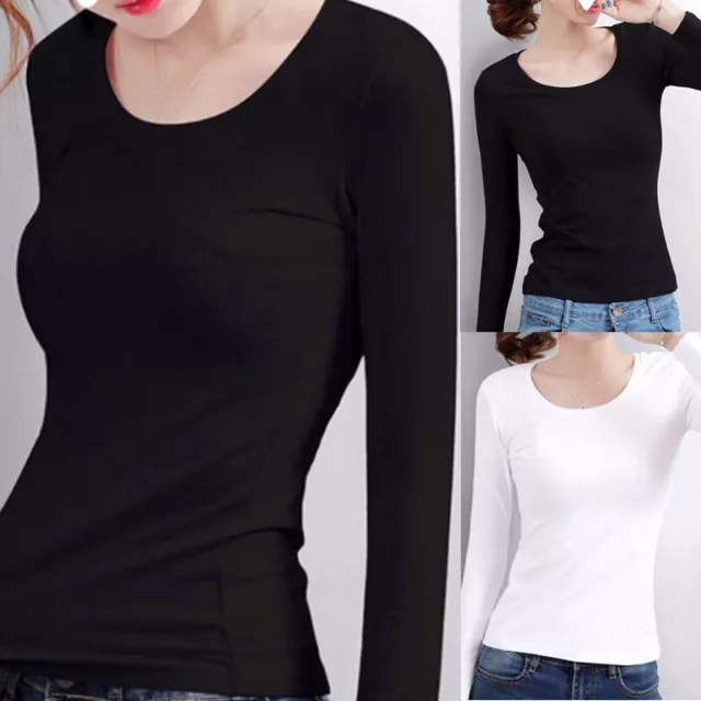 Women's Casual Long Sleeve Crew Neck Soft Stretch Basic Tee T-Shirt Tops M-3XL