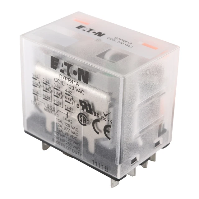 Eaton D7Pr41A General Purpose Ice Cube Relay, D7, 14-Blade, 4Pdt, 120V Coil