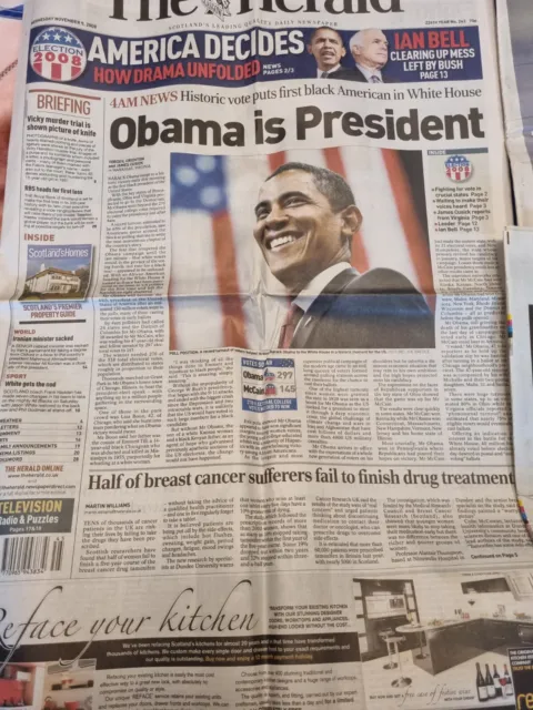 Barack Obama USA presidential Election Newspaper Headlines UK POTUS 44