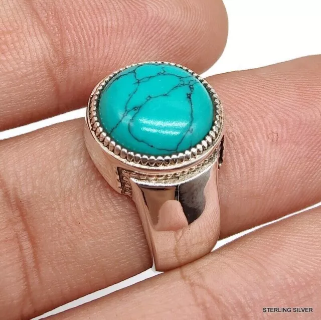 Turquoise Gemstone 925 Sterling Solid Silver Handmade Fine Men's Ring All Sizes