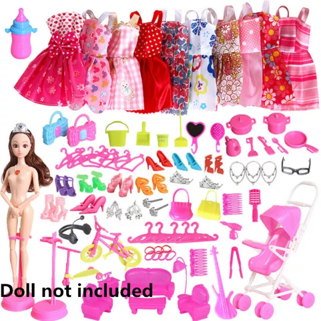 85 Stk Artikel für Barbie- Puppen Kleider Schuhe Schmuck Kleidung Set Zubehör