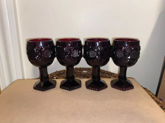 Avon Vintage 1876 Cape Cod Collection Ruby Red Mini Wine Goblets 4 1/2  set of 4