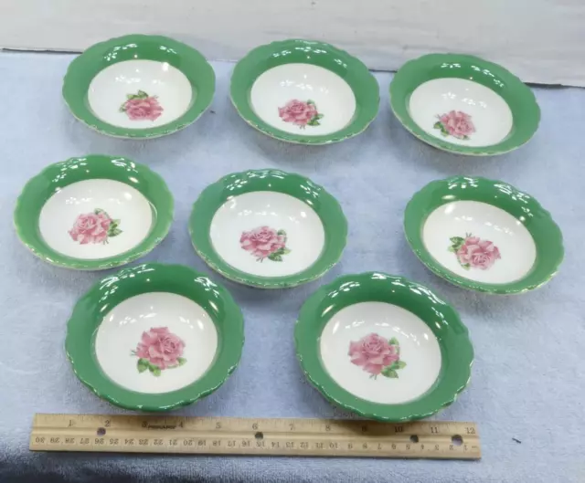 8 SYRACUSE CHINA Rose Fruit Vegetable Bowls Possibly Great Northern Railroad !
