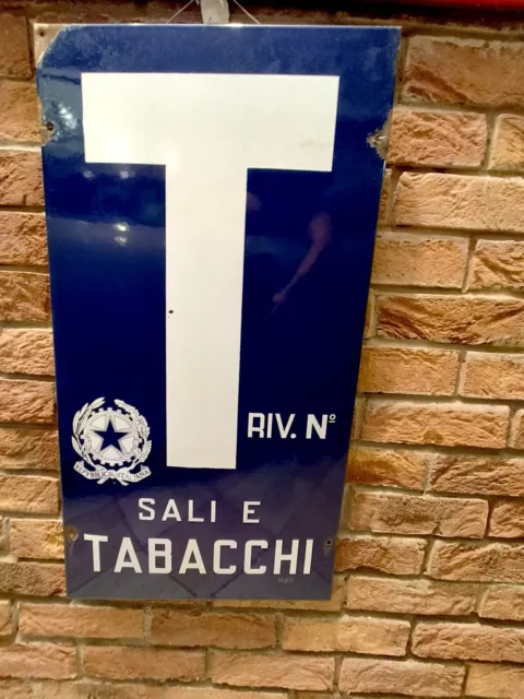 Sali Tabacchi Targa Tabella Insegna Smaltata 1950 Tabak Enamel Sign Emailschild