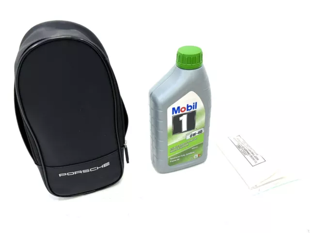 Porsche Oil Top-Up Bag With New Unopened 1L Mobil 1 0W-40 Engine Oil & Funnel