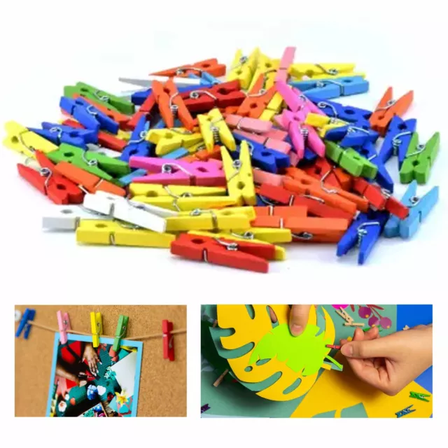 100 Pc Mini Colorful Craft Clothespins DIY Wooden Clothes Photo Paper Pegs Clips