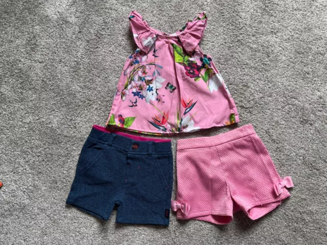 Baker by Ted Baker baby girls pink and blue shorts and top set age 6-9 months