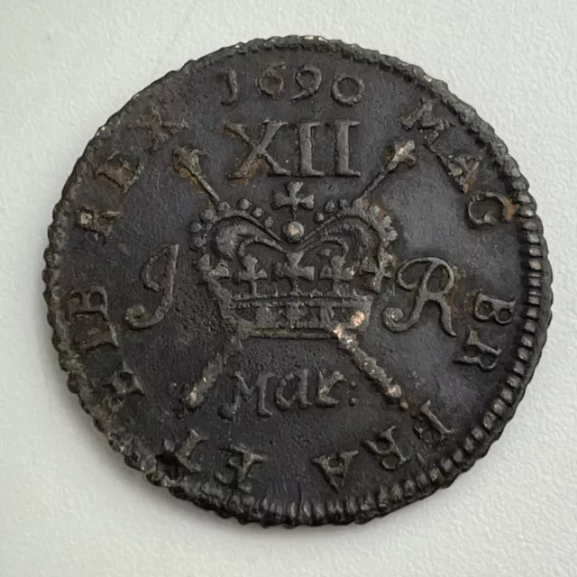 1690 Ireland James II Shilling 12 Pence Brass Gunmoney Token Coin