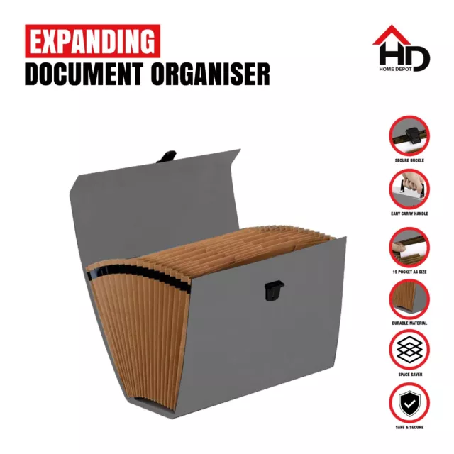 Expanding File Organiser Wallet A4 Folder Paper Storage Office Box 19 Pockets