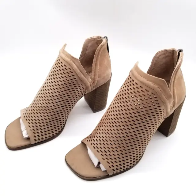 Vince Camuto Women Katnina Perforated Ankle Booties Size 4 Tan Leather Open Toe