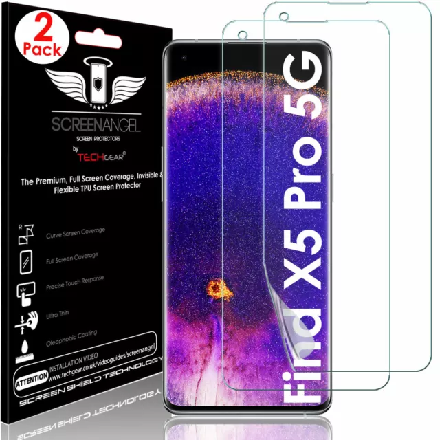 2x TECHGEAR (TPU) FULL COVERAGE Screen Protectors for Oppo Find X5 Pro 5G