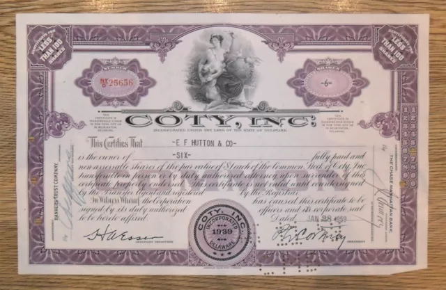 Coty Inc Share Stock Certificate 1959, Delaware USA