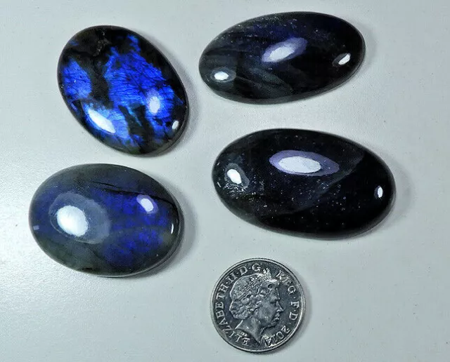 4 piezas de piedra preciosa suelta de cabujón ovalado de labradorita azul...