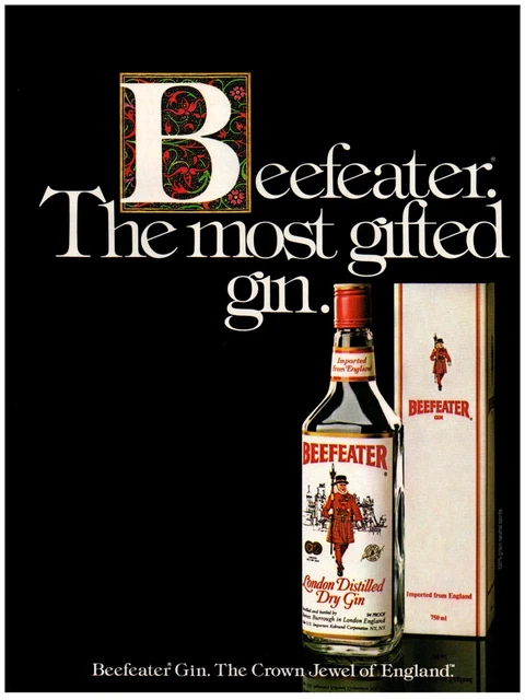 Beefeater Dry Gin London Most Gifted Crown Jewel Vintage Print Ad 8x11" 1984